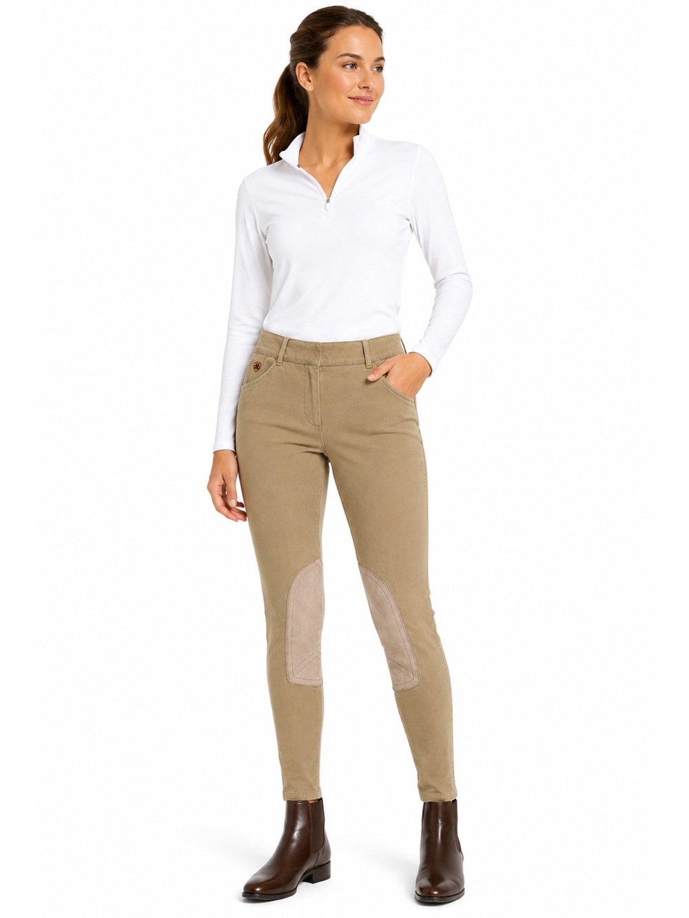 Ariat Sport Riding Breeches Womens 32L Tan Knee Patch Equestrian Stretch - Picture 1 of 14